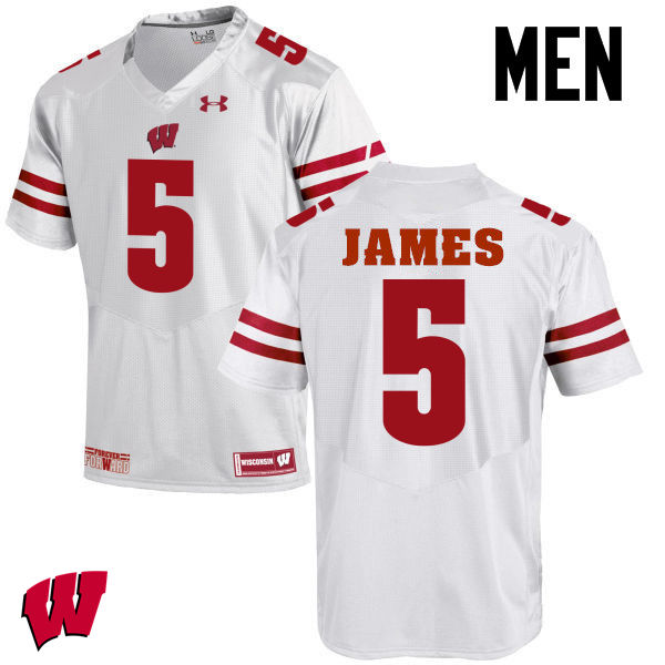 Men Wisconsin Badgers #5 Chris James College Football Jerseys-White
